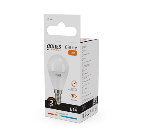 Лампа светодиодная LED Elementary Шар 12W 880lm E14 3000K  53112  Gauss