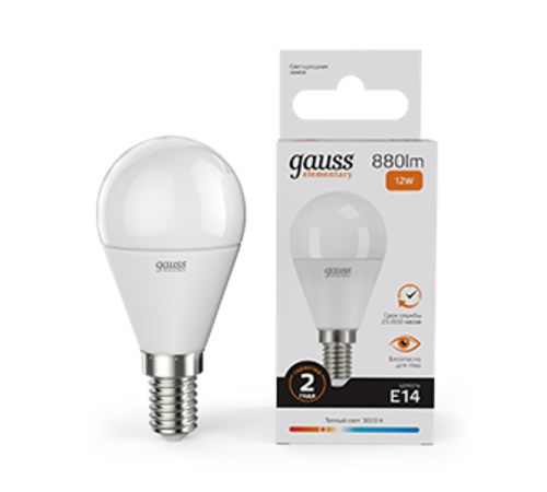 Лампа светодиодная LED Elementary Шар 12W 880lm E14 3000K  53112  Gauss