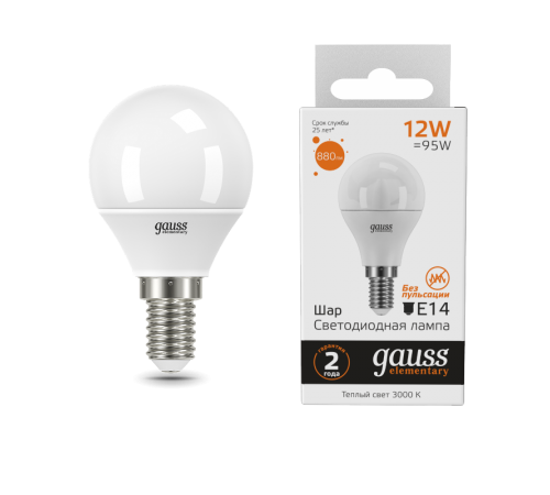 Лампа светодиодная LED Elementary Шар 12W 880lm E14 3000K  53112  Gauss