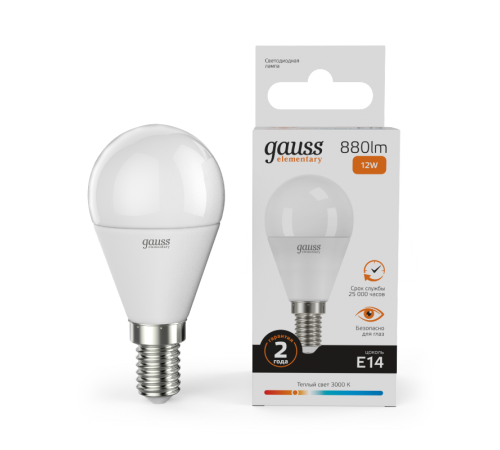 Лампа светодиодная LED Elementary Шар 12W 880lm E14 3000K  53112  Gauss