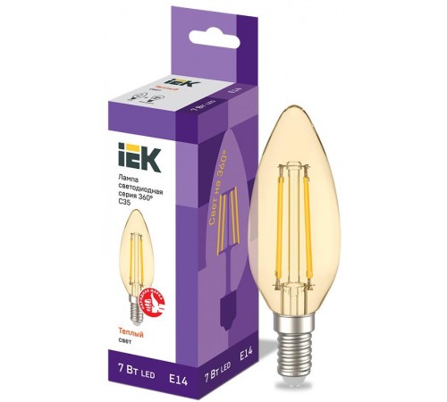 Лампа светодиодная LED C35 свеча золото 7Вт 230В 2700К E14 серия 360°  LLF-C35-7-230-30-E14-CLG  IEK