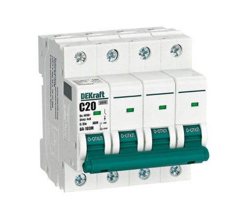 Выключатель автоматический без теплозащиты четырехполюсный ВА-103М 4P 20А характеристика C 6кА  12530DEK  Dekraft