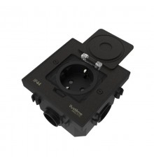 MultiDesk Лючок с розеткой 2К+З, 16А/250В, IP44 с монтажной коробкой для бетонных полов Чёрный матовый, тип MDK21  MDK21202MBC  SE