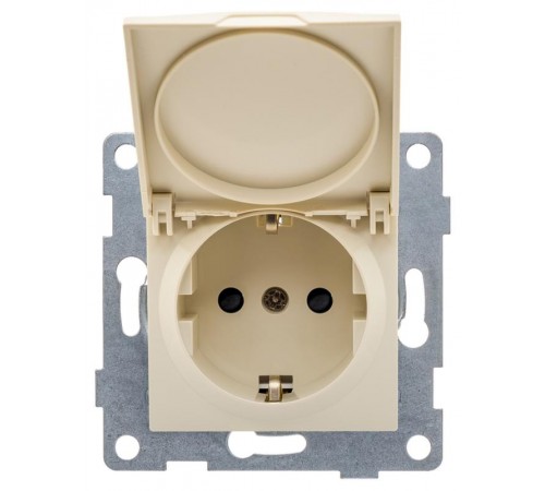 Ugra Розетка 1-ой с/з с з/ш и крышкой, СУ , 16А, 250В, беж  С11Р91-003  GUSI Electric