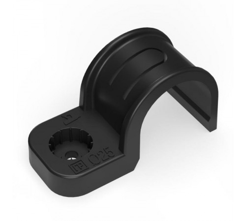 Крепеж-скоба пластиковая односторонняя для прямого монтажа черная в п/э д25 (50шт/450шт уп/кор)  PR13.0374  Промрукав