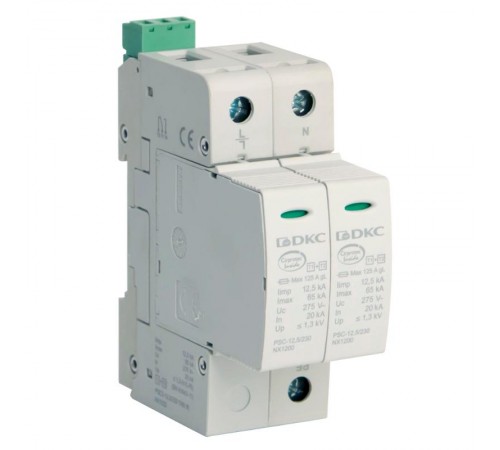 Ограничитель импульсных перенапряжений УЗИП, класс I+II, 2-полюсный, L-N-PE, 12  NX1222  DKC