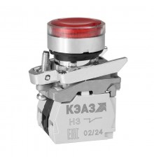 Кнопка КМЕ4610мЛС-220В-красный-1но+0нз-цилиндр-индикатор-IP65  248260  КЭАЗ