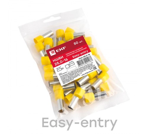 Наконечник штыревой втулочный изолированный НШвИ 25,0-16 (50шт.) EKF PROxima  nhvi-25.0-16  EKF