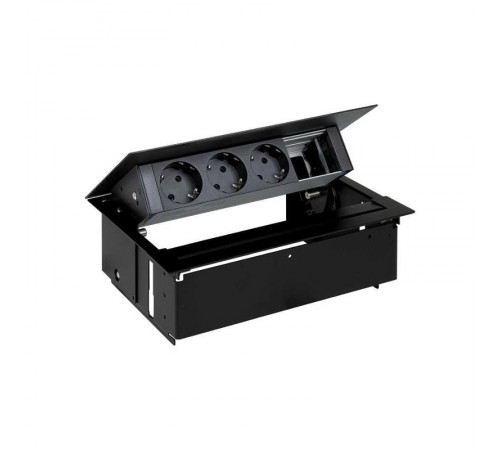 Simon S400 Врезной розеточный блок с крышкой и мет. вводом, 3x2P+E, 1 пустое отверстие, черный, Simon 400  45403000-138  Simon