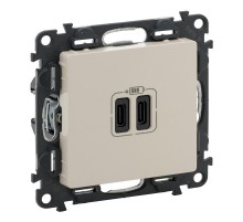 Valena LIFE Сл. кость Зарядное устройство с 2-мя USB-разьемами тип С-тип С 240В/5В 3000мА С лицевой панелью  753207  Legrand