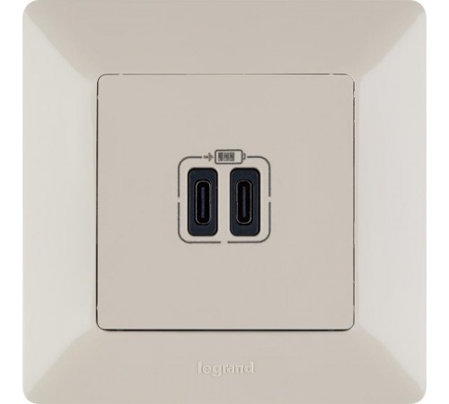 Valena LIFE Сл. кость Зарядное устройство с 2-мя USB-разьемами тип С-тип С 240В/5В 3000мА С лицевой панелью  753207  Legrand