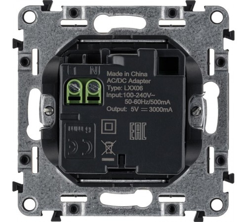 Valena LIFE Сл. кость Зарядное устройство с 2-мя USB-разьемами тип С-тип С 240В/5В 3000мА С лицевой панелью  753207  Legrand