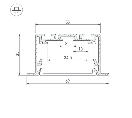 Профиль S2-LINIA69-F-2500 SEAMLESS ANOD (ARL, Алюминий)   029470  Arlight