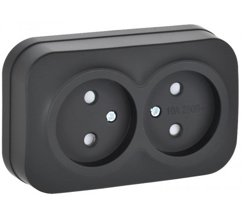 GLORY Розетка 2-местная без з/к с з/ш о/у 10А РСш22-2-ХЧм черный матовый  ERH23-K02M-10  IEK