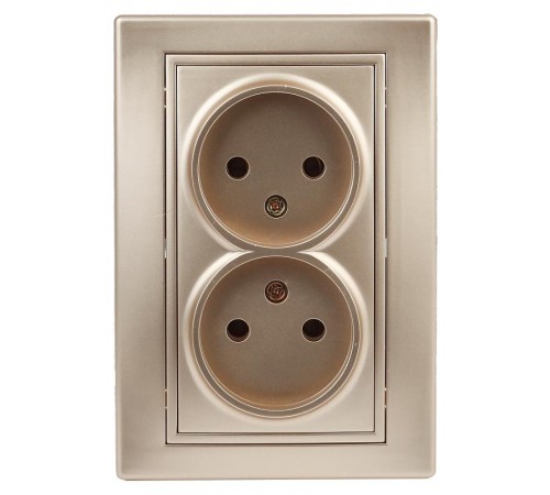 1-204-04 Intro Розетка 2х2P, 16А-250В, IP20, СУ, Plano, шампань  Б0030067  Intro