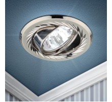 Светильник встраиваемый точечный литой под лампу KL6A PS/N поворотный с гравировкой по кругу MR16, 12V/220V, 50W перламутровое сереб.  C0043676  ЭРА