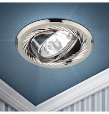 Светильник встраиваемый точечный литой под лампу KL6A PS/N поворотный с гравировкой по кругу MR16, 12V/220V, 50W перламутровое сереб.  C0043676  ЭРА