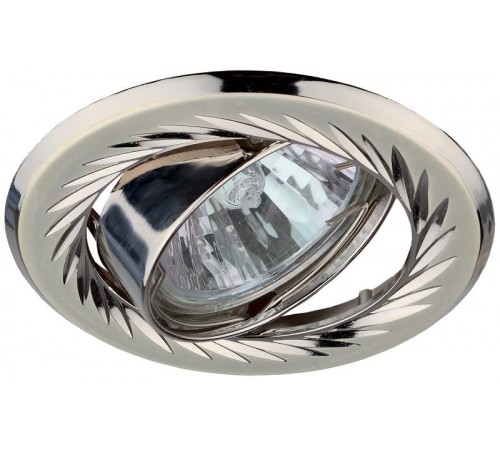 Светильник встраиваемый точечный литой под лампу KL6A PS/N поворотный с гравировкой по кругу MR16, 12V/220V, 50W перламутровое сереб.  C0043676  ЭРА