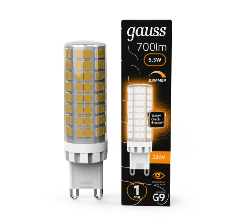 Лампа светодиодная G9 AC185-265V 5,5W 550lm 3000K керамика диммируемая LED 1/10/200  107309155-D  Gauss
