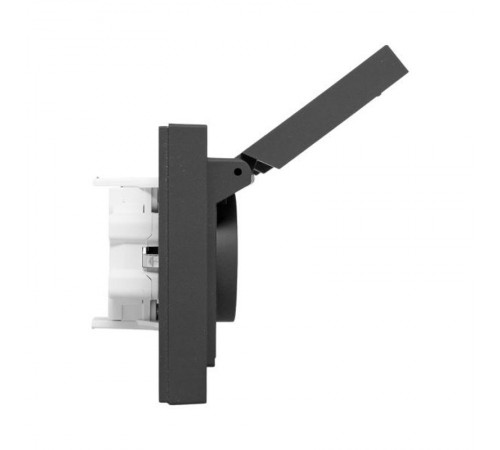 Механизм розетки двойной, 16А, IP44, с заземлением, со шторками, с рамкой, с крышками, чёрный Эпика EKF  UP1-SOB-211-44  EKF