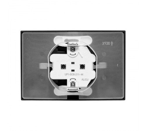 Механизм розетки двойной, 16А, IP44, с заземлением, со шторками, с рамкой, с крышками, чёрный Эпика EKF  UP1-SOB-211-44  EKF