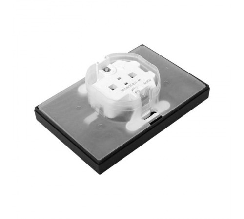 Механизм розетки двойной, 16А, IP44, с заземлением, со шторками, с рамкой, с крышками, чёрный Эпика EKF  UP1-SOB-211-44  EKF