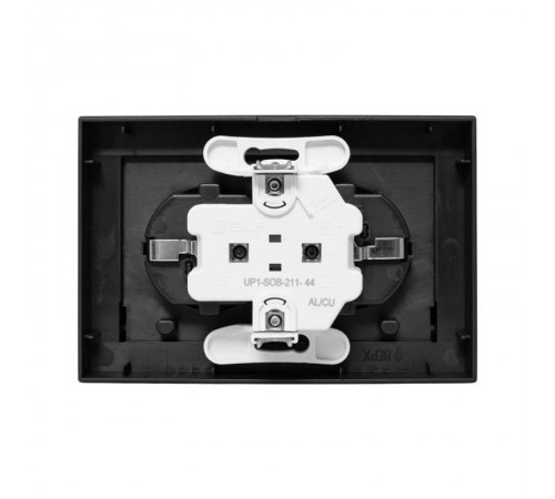 Механизм розетки двойной, 16А, IP44, с заземлением, со шторками, с рамкой, с крышками, чёрный Эпика EKF  UP1-SOB-211-44  EKF