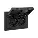 Механизм розетки двойной, 16А, IP44, с заземлением, со шторками, с рамкой, с крышками, чёрный Эпика EKF  UP1-SOB-211-44  EKF