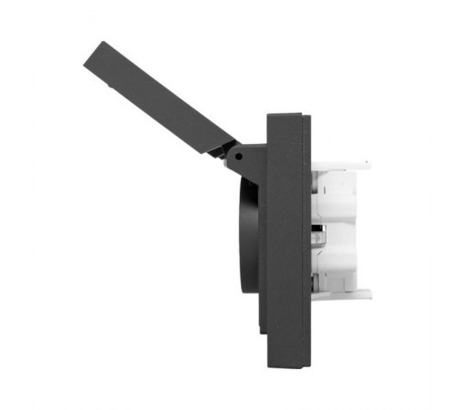 Механизм розетки двойной, 16А, IP44, с заземлением, со шторками, с рамкой, с крышками, чёрный Эпика EKF  UP1-SOB-211-44  EKF