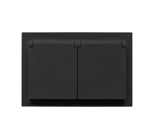 Механизм розетки двойной, 16А, IP44, с заземлением, со шторками, с рамкой, с крышками, чёрный Эпика EKF  UP1-SOB-211-44  EKF