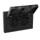 Механизм розетки двойной, 16А, IP44, с заземлением, со шторками, с рамкой, с крышками, чёрный Эпика EKF  UP1-SOB-211-44  EKF