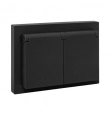 Механизм розетки двойной, 16А, IP44, с заземлением, со шторками, с рамкой, с крышками, чёрный Эпика EKF  UP1-SOB-211-44  EKF