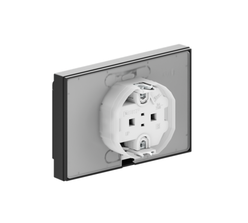 Механизм розетки двойной, 16А, IP44, с заземлением, со шторками, с рамкой, с крышками, чёрный Эпика EKF  UP1-SOB-211-44  EKF