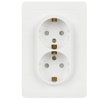 Розетка  7-208-01 Style двойная с заземлением 2X2P+E Schuko со шторками, 16А-250В, IP20, СУ, белый   Б0060625  Intro
