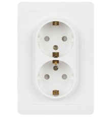 Розетка  7-208-01 Style двойная с заземлением 2X2P+E Schuko со шторками, 16А-250В, IP20, СУ, белый   Б0060625  Intro