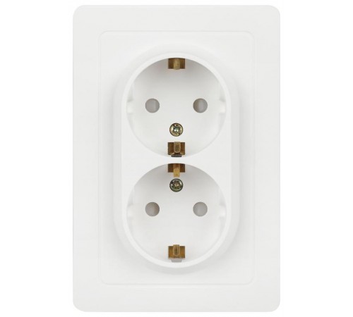 Розетка  7-208-01 Style двойная с заземлением 2X2P+E Schuko со шторками, 16А-250В, IP20, СУ, белый   Б0060625  Intro