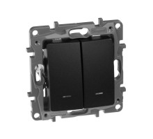 Etika Антрацит Выключатель 2-клавишный с подсветкой/индикацией, автозажимные клеммы, 10 AX, 250 В  672604  Legrand