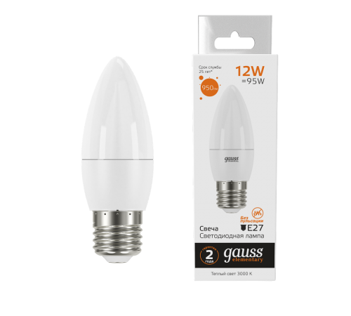 Лампа светодиодная Elementary Свеча 12W 950lm 3000K E27 LED 1/10/100  30212  Gauss