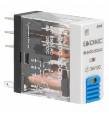 Реле миниатюрное промышленное, 2CO, ком. ток 8А, AgSnO, напряжение 110V DC, опция: тест-кнопка+светодиод+защитный диод  IR-110DC-2CO-D  DKC