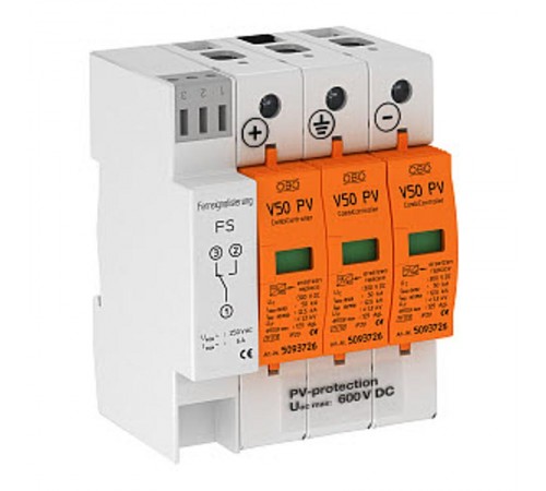 Устройства защиты от импульсных перенапряжений УЗИП для фотогальванических сетей 3 пол. (Класс I+II), 600 В (V50-B+C 3PHFS600)  5093625  OBO Betterm