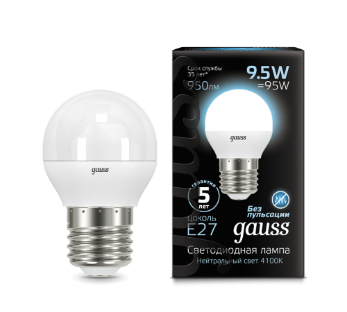 Лампа светодиодная LED Globe E27 9.5W 4100K  105102210  Gauss
