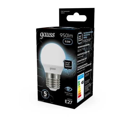 Лампа светодиодная LED Globe E27 9.5W 4100K  105102210  Gauss