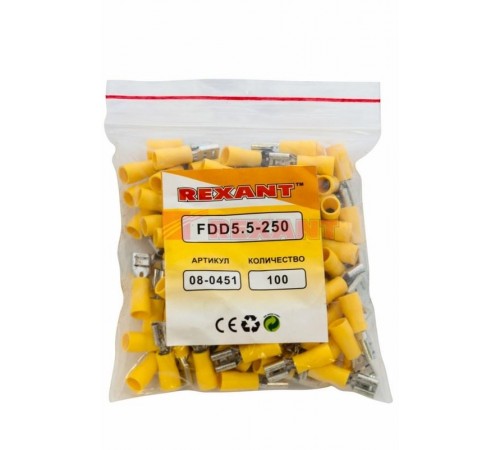 Клемма плоская изолированная РПи-м 6.0-(6.3)/РпИм 5,5-6-0,5 гнездо 6.6 мм 4-6 мм  08-0451  REXANT