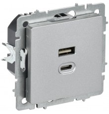 BRITE Роз. USB A+C 45Вт высокоск. зар. РЮ11-2-БрА алюм.  BR-U22-045-K47  IEK