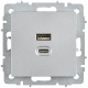 BRITE Роз. USB A+C 45Вт высокоск. зар. РЮ11-2-БрА алюм.  BR-U22-045-K47  IEK