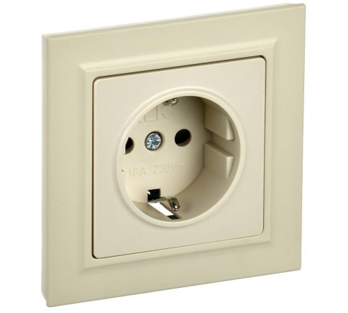 BRITE Розетка с заземлением со шторками 16А в сборе РСР14-1-0-БрКр бежевый  BR-R14-16-K10-F  IEK
