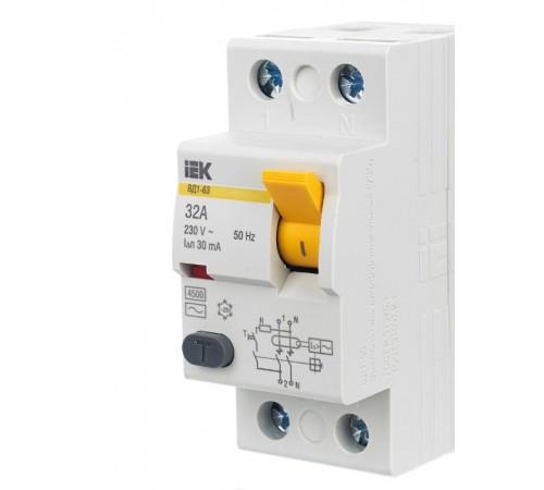 Выключатель дифференциальный (УЗО) ВД1-63 2п 32А 30мА тип AC  MDV10-2-032-030  IEK