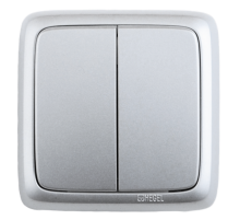 Выключатель открытой установки, двухклавишный, цвет серебро  ВА10-151-06  HEGEL