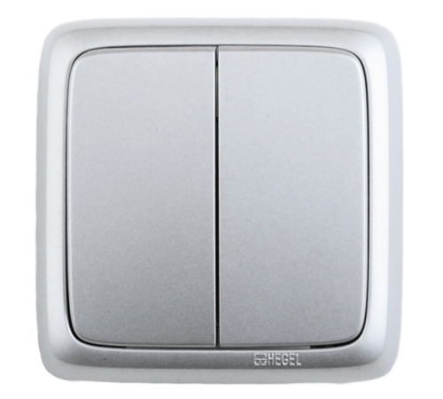 Выключатель открытой установки, двухклавишный, цвет серебро  ВА10-151-06  HEGEL