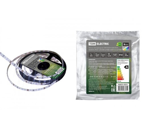 Лента светодиодная SMD5050+SMD2835 60LED/м-IP20-12 В-8 Вт/м-RGB+6000 К (5 м)  SQ0331-0372  TDM